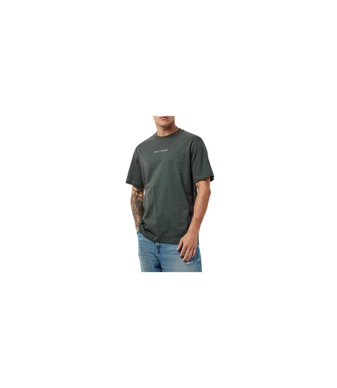Mens Crew Neck Regular Short-sleeved T-shirt Green Daily Paper-1