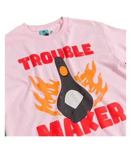 T-shirt Motif Feathers Mcgraw Trouble Maker Adulte Rose Clair Wallace And Gromit