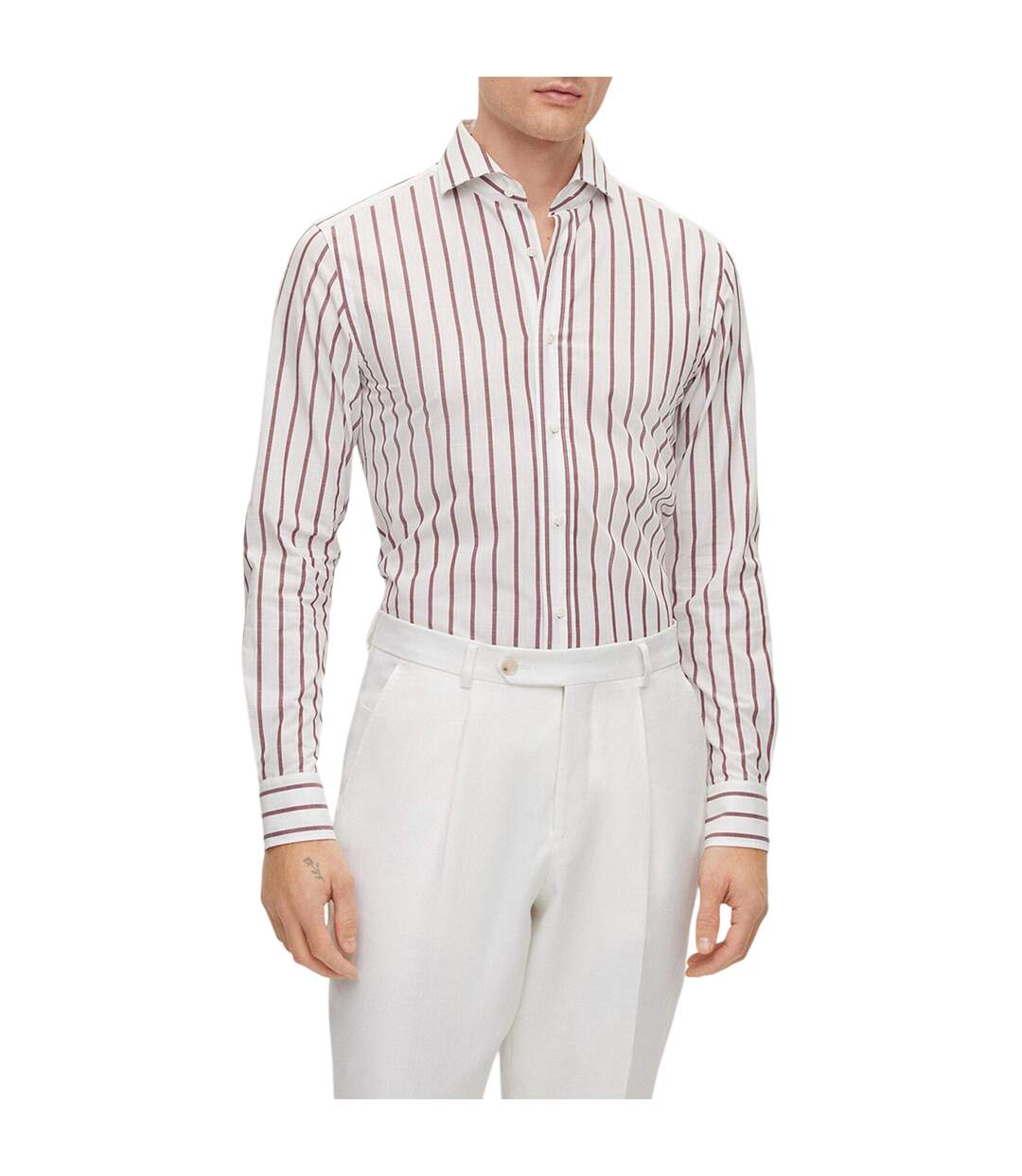 Chemise Manches Longues Motif/style À Rayures Homme Rouge Foncé Boss-3
