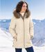 Women's Beige Padded Parka With Faux-Fur Hood-1