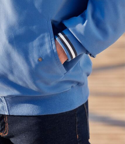Men's Blue Microfiber Jacket - Water-Repellent - Full Zip 