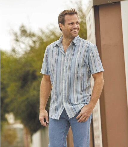 Men's Light Blue Striped Crepe Shirt