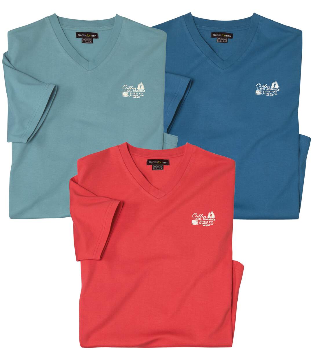 Pack of 3 Men's V-Neck T-Shirts - Red Blue-1