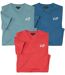 Pack of 3 Men's V-Neck T-Shirts - Red Blue-1