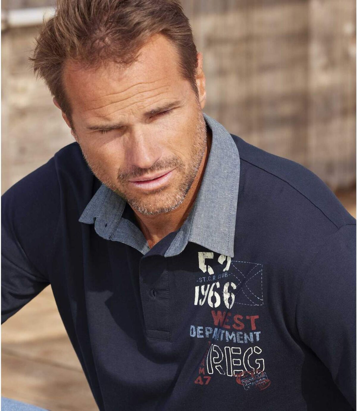 Sportovně elegantní polo triko s límcem z tkaniny chambray Atlas For Men