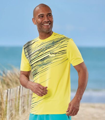 Pack of 3 Men's Sporty T-Shirts - Blue Grey Yellow 