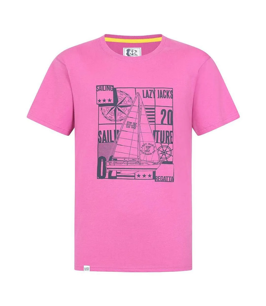 Mens Sailboat Cotton T-shirt Raspberry Lazy Jacks-1