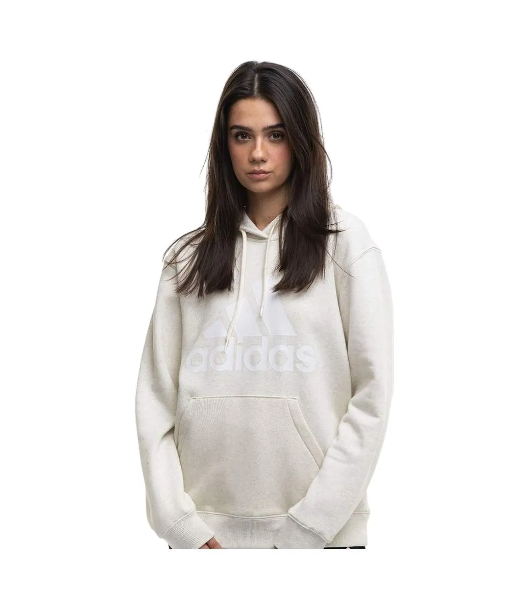 Womens/ladies Essentials Big Logo Fleece Hoodie Beige Adidas-1