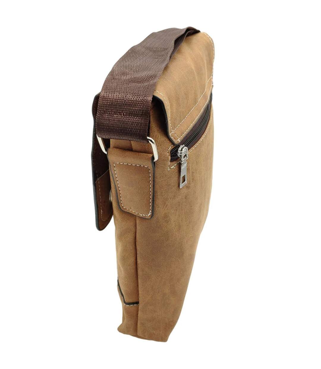 Sacoche bandoulière pour homme avec rabat - PVC vieilli - couleur camel-2