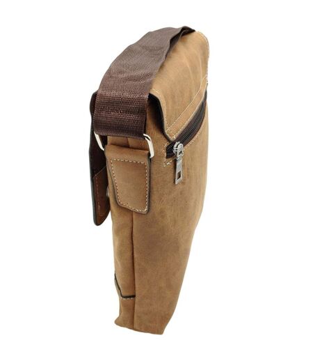 Sacoche bandoulière pour homme avec rabat - PVC vieilli - couleur camel