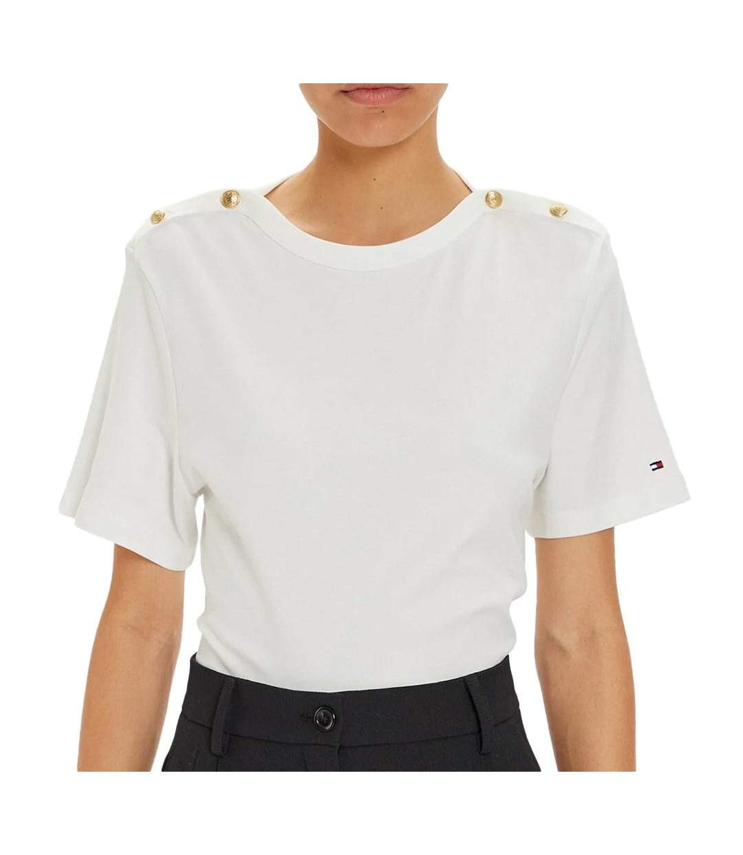 T-Shirt blanc femme tommy hilfiger reg stripe gold - l-1