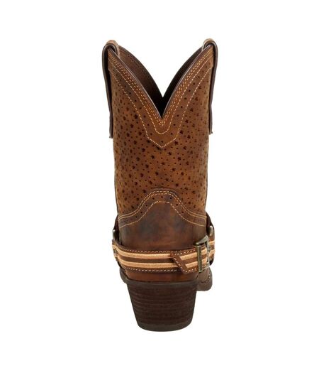 Womens/ladies crush full grain leather shortie cowboy boots bomber brown Durango