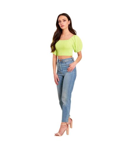Womens/ladies Balloon Sleeve Crop Top Lime Be You