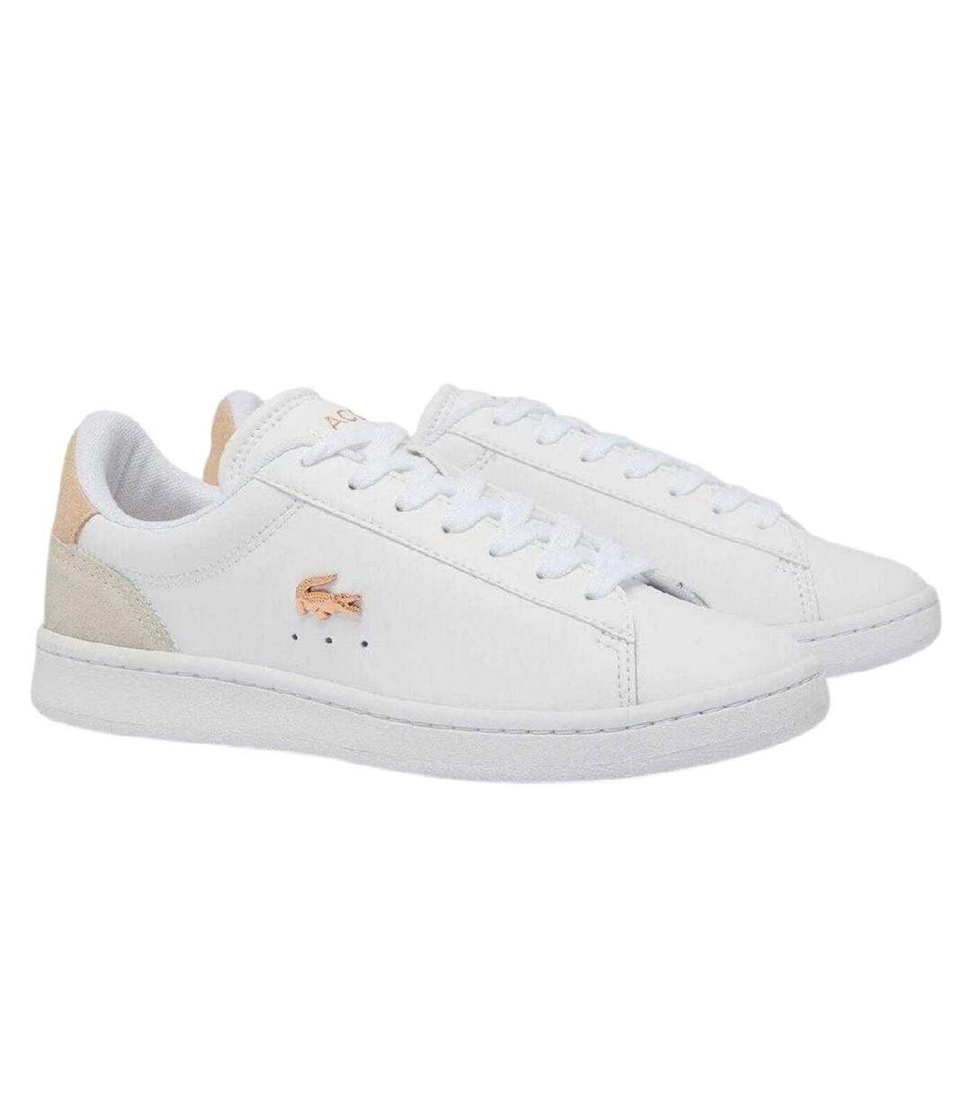 Womens/ladies Carnaby Leather Flat Trainers White Light Pink Lacoste-1