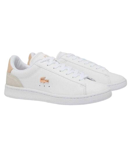 Womens/ladies Carnaby Leather Flat Trainers White Light Pink Lacoste
