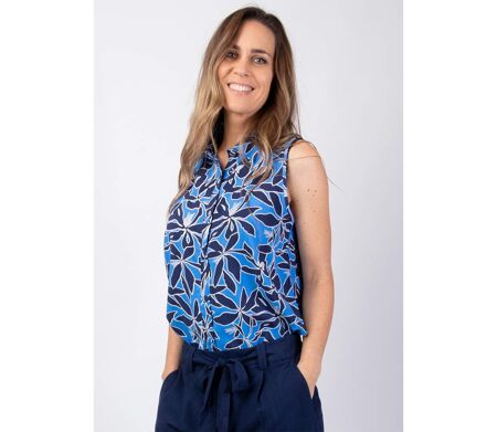 Top sans manches en viscose ANDREE motif fleurs bleues Coton Du Monde