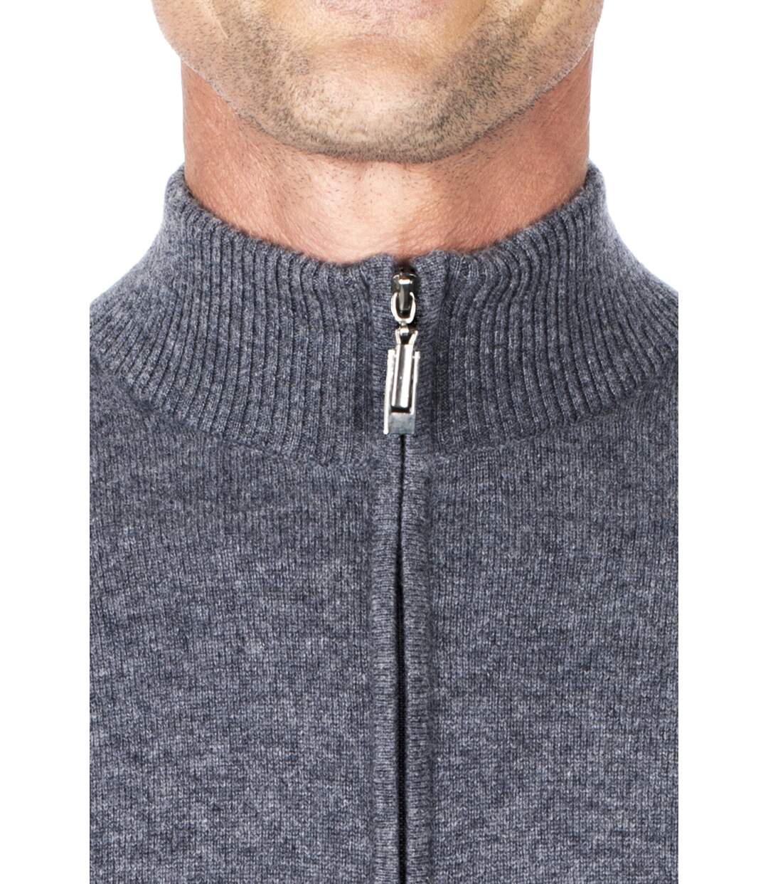 Pull camionneur cachemire homme col zippé gris