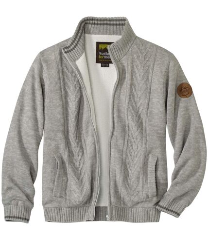 Men's Gray Sherpa-Lined Knit Jacket