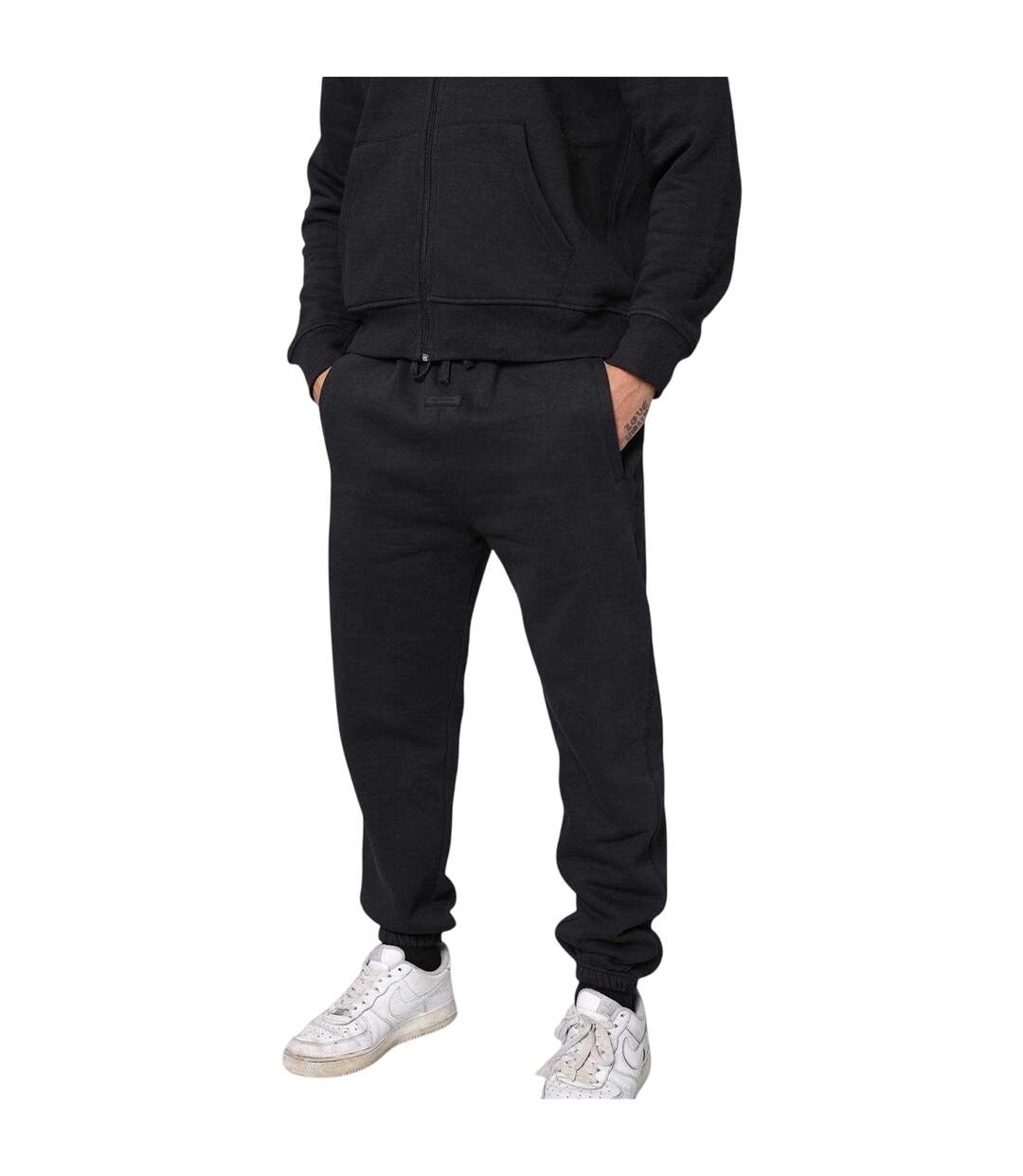 Mens Fleece Cuffed Ankle Jogging Bottoms Black Tela Cruz-4