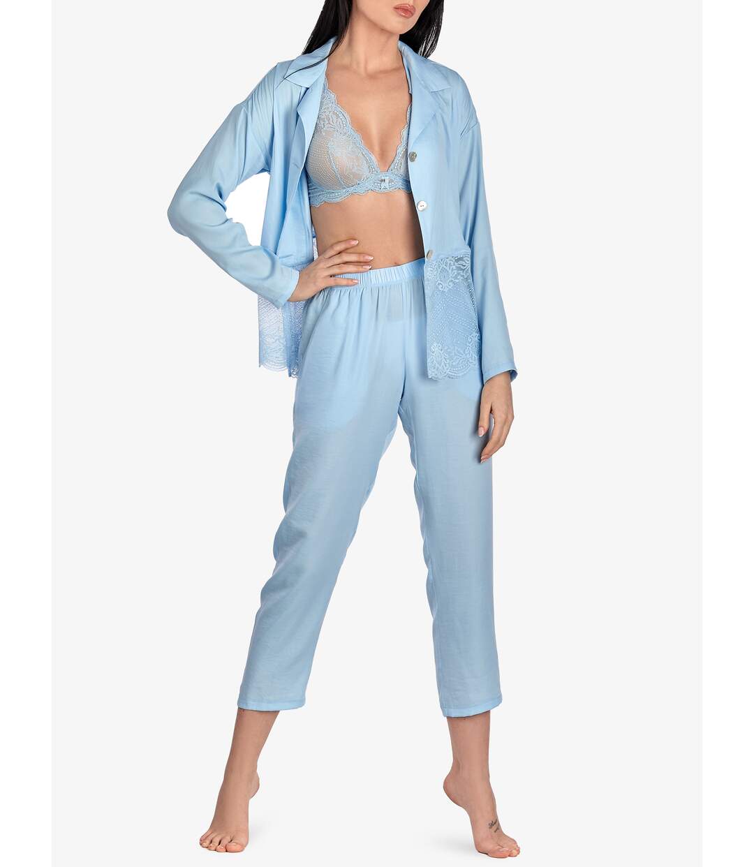 Haut pyjama manches longues Forget-Me-Not bleu ciel Ajour-2