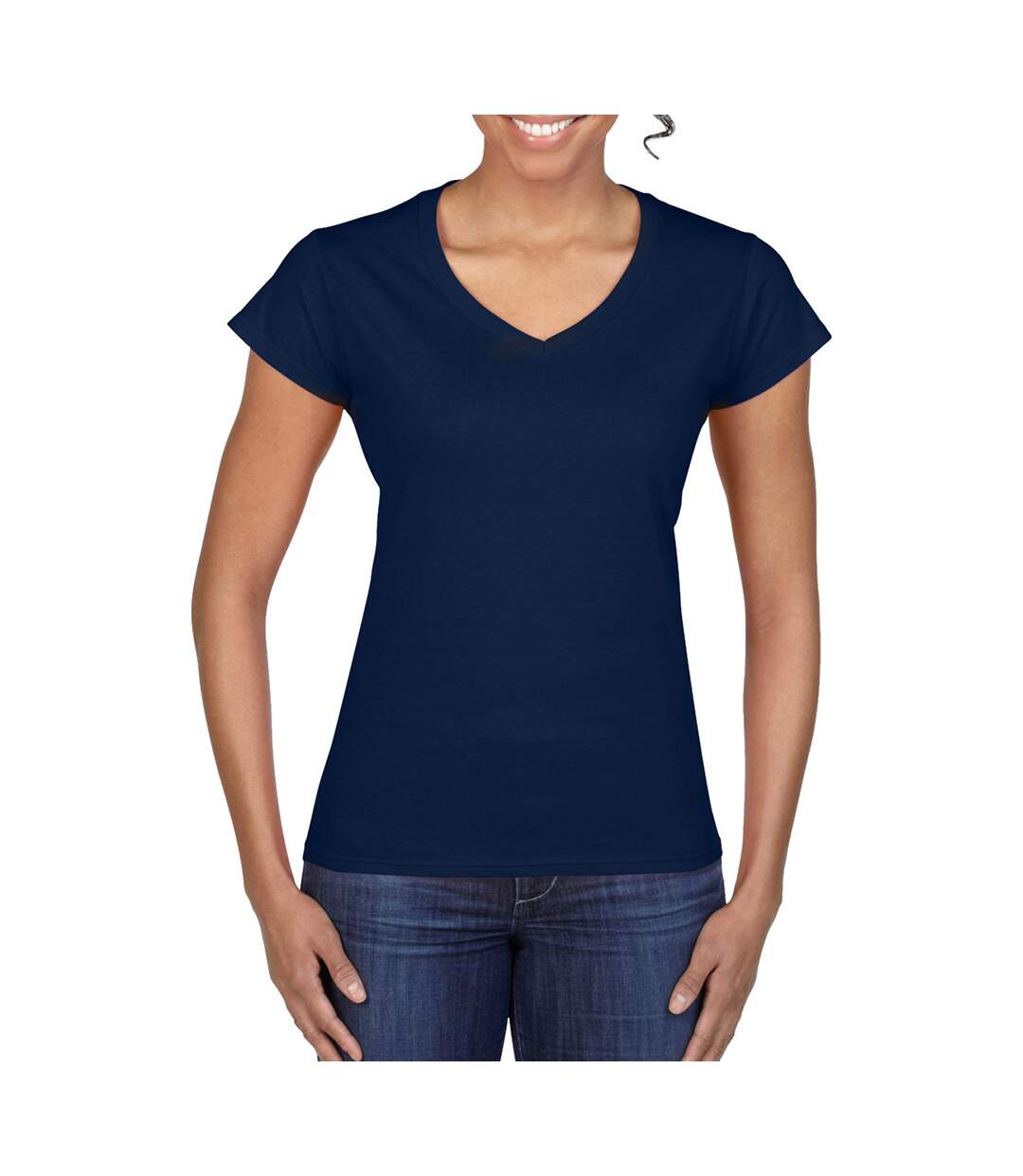 T-shirt à manches courtes et col en v femme bleu marine Gildan