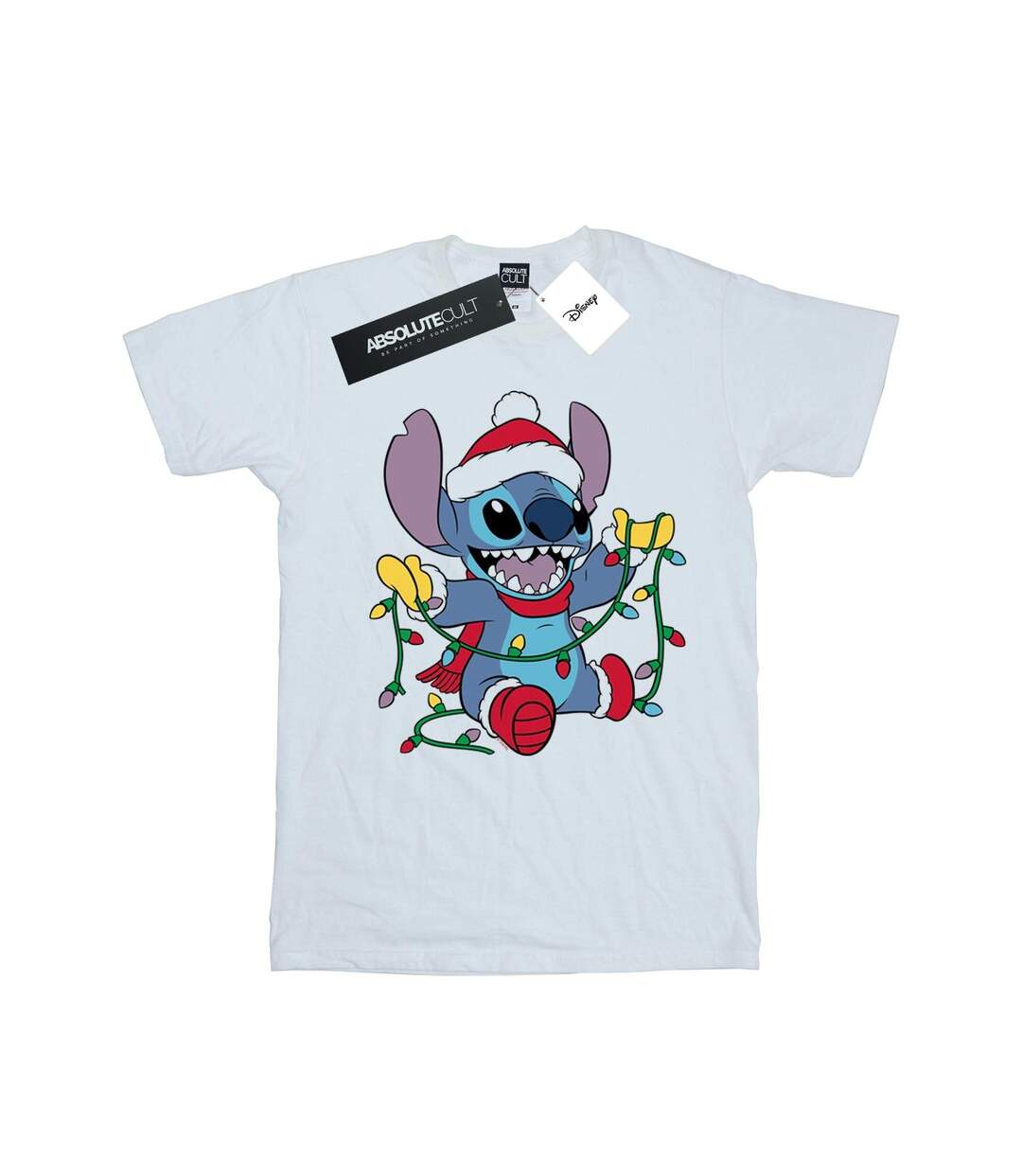 Disney Womens/Ladies Lilo And Stitch Christmas Lights Cotton Boyfriend T-Shirt (Blanc) - UTBI29673-1