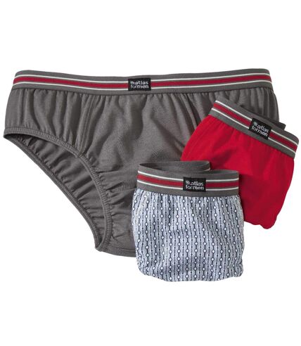 Men's Pack of 3 Comfort Briefs - Red Anthracite Blue