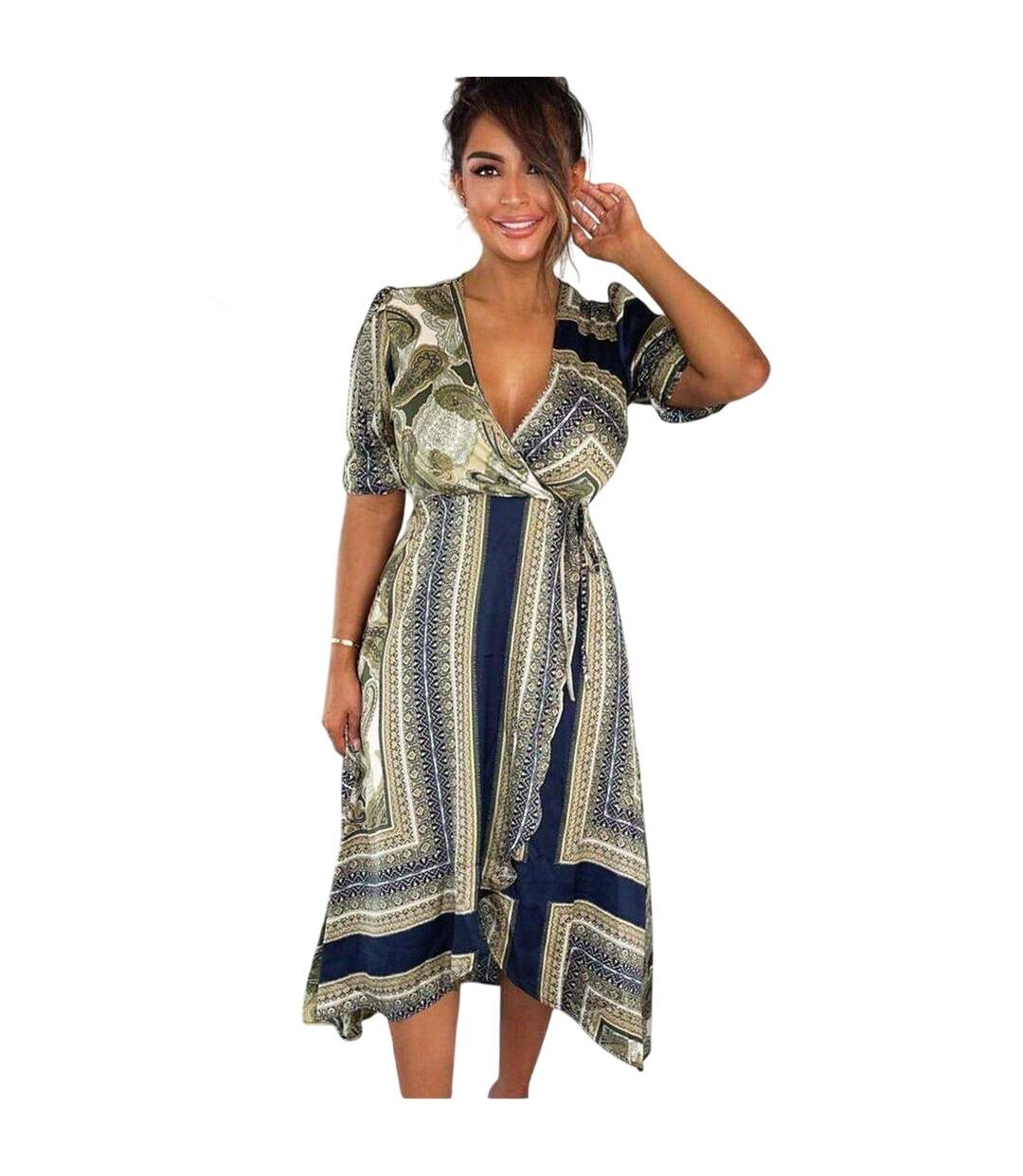 Robe Portefeuille Motif/style Imprimé Foulard Femme 36 Fr Vert Kaki Imprimé Ax-2