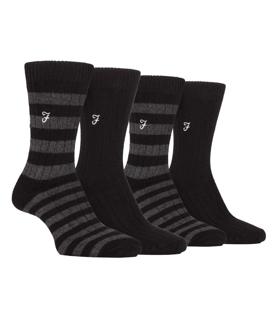 4 Pair Bamboo Striped Boot Socks | Farah | Designer Embroidered Socks for Summer (6-11, Charcoal / Teal)-1