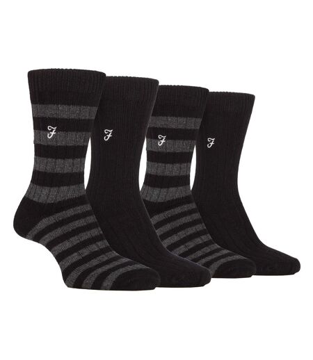 4 Pair Bamboo Striped Boot Socks | Farah | Designer Embroidered Socks for Summer (6-11, Charcoal / Teal)