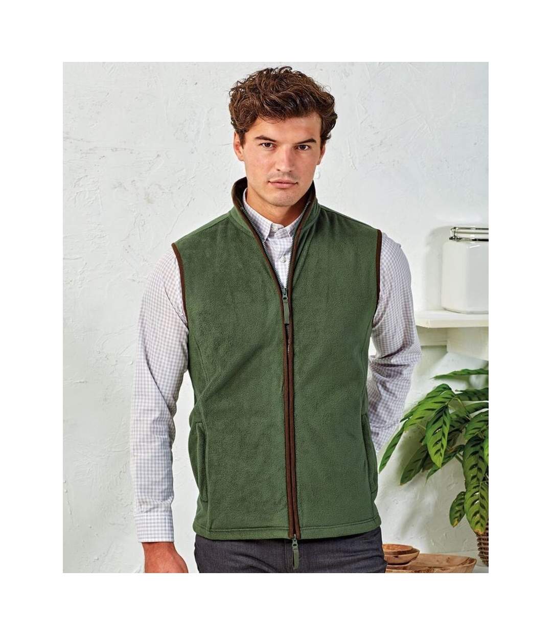 Veste Sans Manches Artisan Homme Vert Kaki Foncé Marron Premier-1