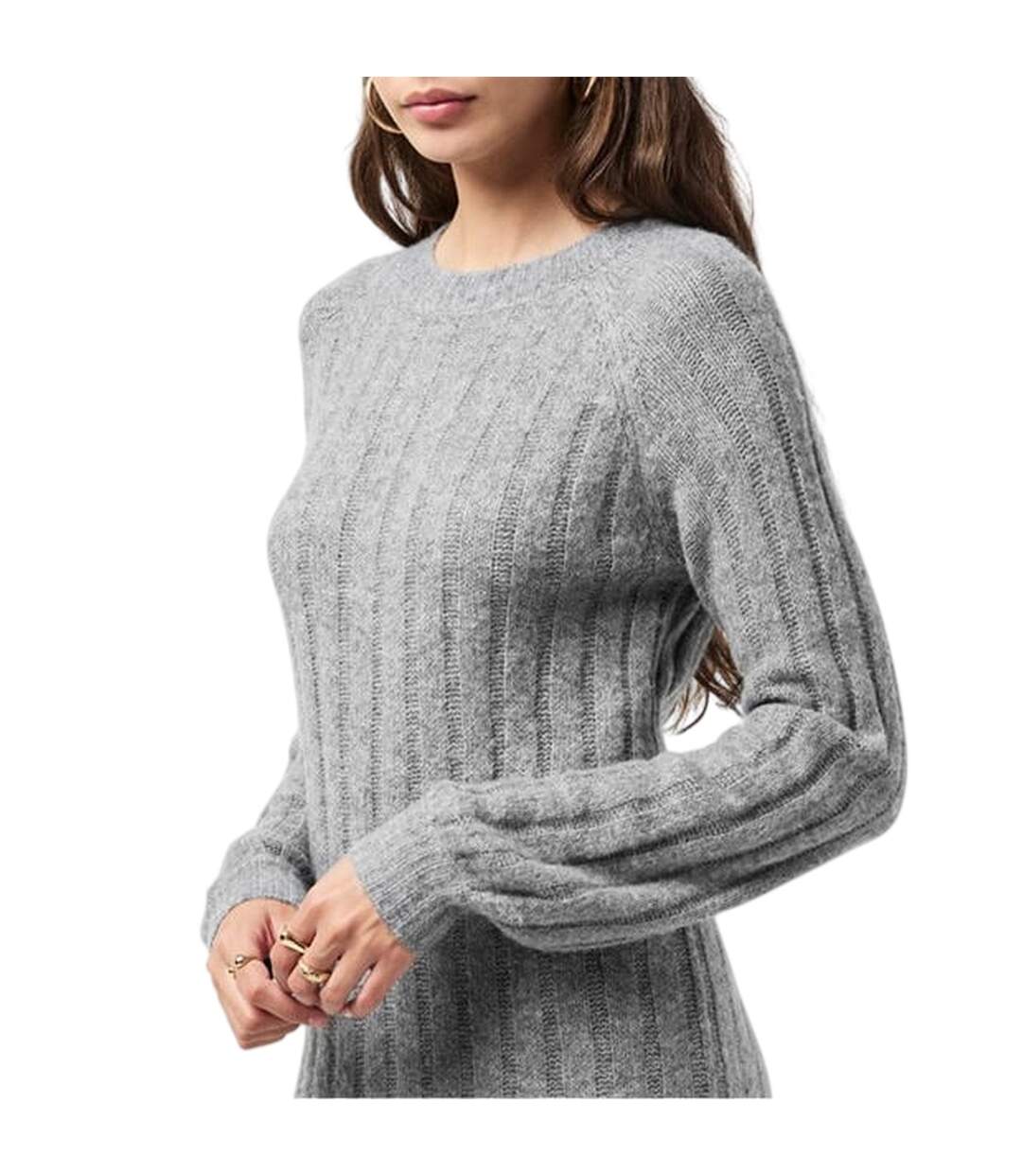 Robe Mi-longue Manches Longues Femme Gris Moyen Chiné Pieces-4