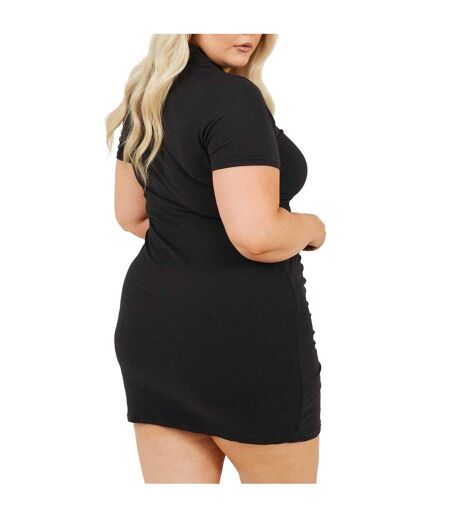 Womens/ladies Ruched Plus Mini Shirt Dress Black Brave Soul
