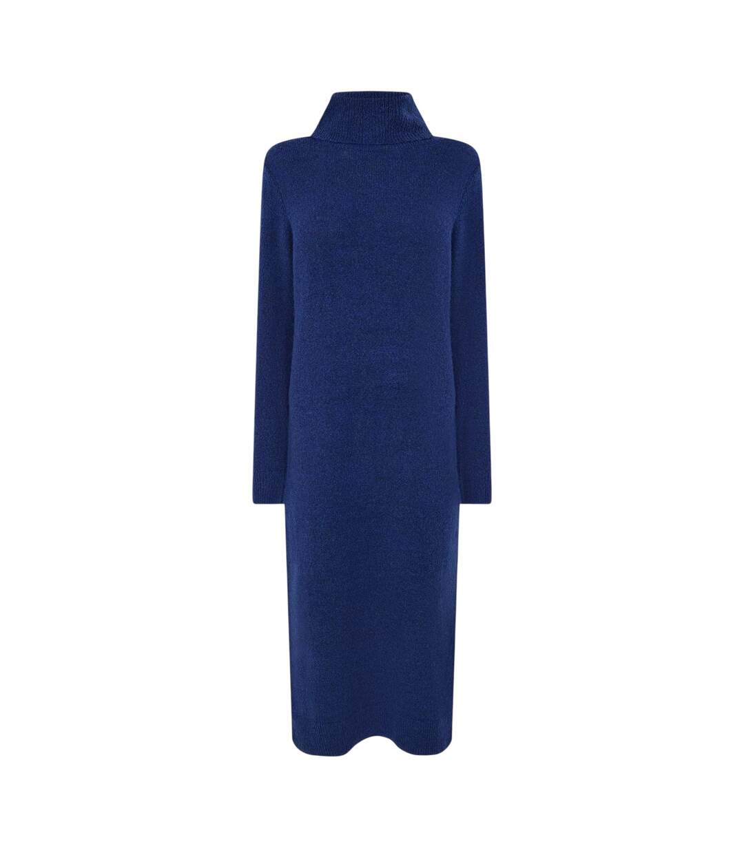 Womens/ladies Knitted Turtle Neck Sweater Dress Blue Pieces-1