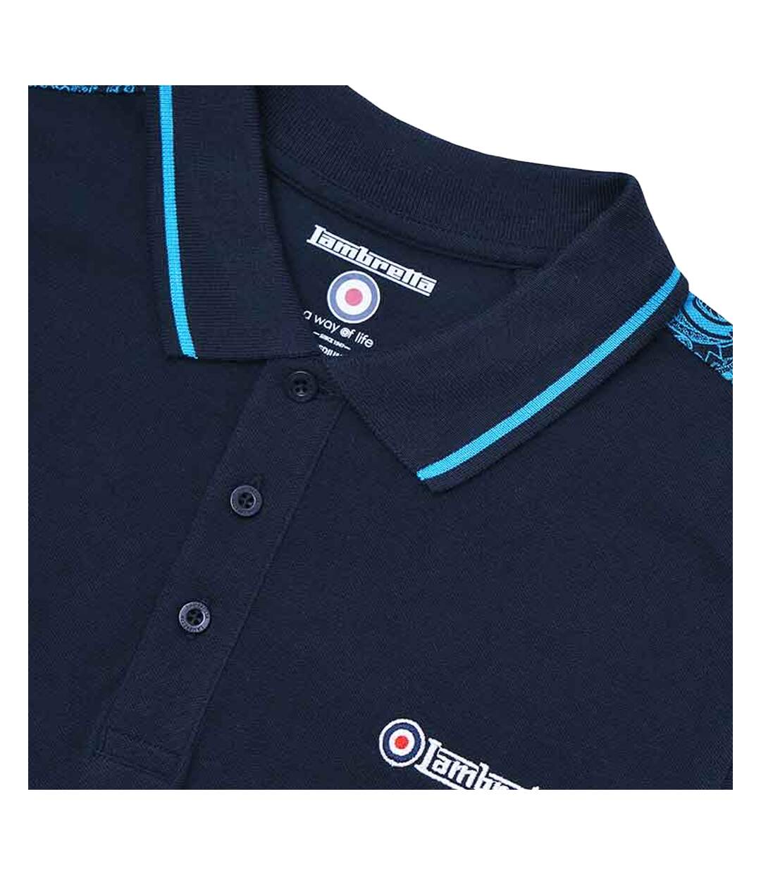 Mens Ss24 Paisley Taped Polo Shirt Navy Lambretta-2