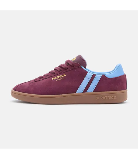 Mens Monaco Suede Cupsole Trainers Burgundy Sky Blue Patrick