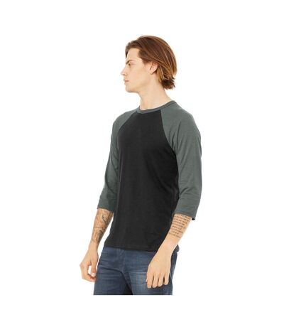 Canvas T-shirt De Baseball À Manches 3/4 Homme Noir Gris Chiné Bella + Canvas