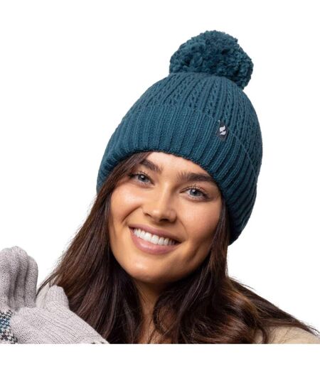 Ladies Winter Ribbed Thermal Cable Knit Beanie Pom Pom Hat