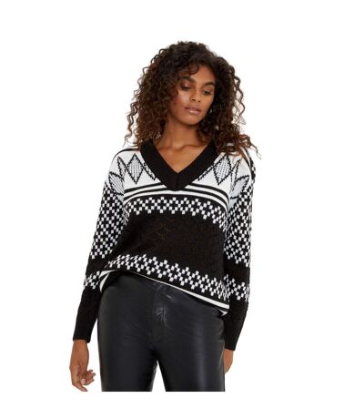 Womens/ladies patterned textured v neck sweater black/white Dorothy Perkins