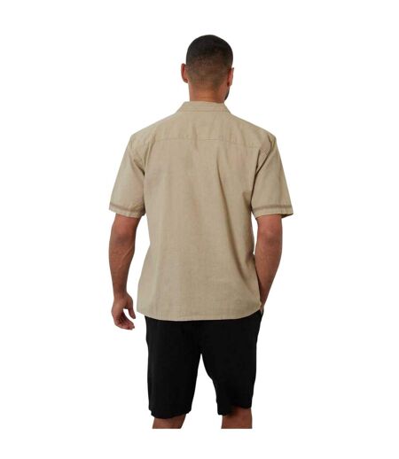 Mens Embroidered Collared Short-sleeved Bowling Shirt Stone Threadbare