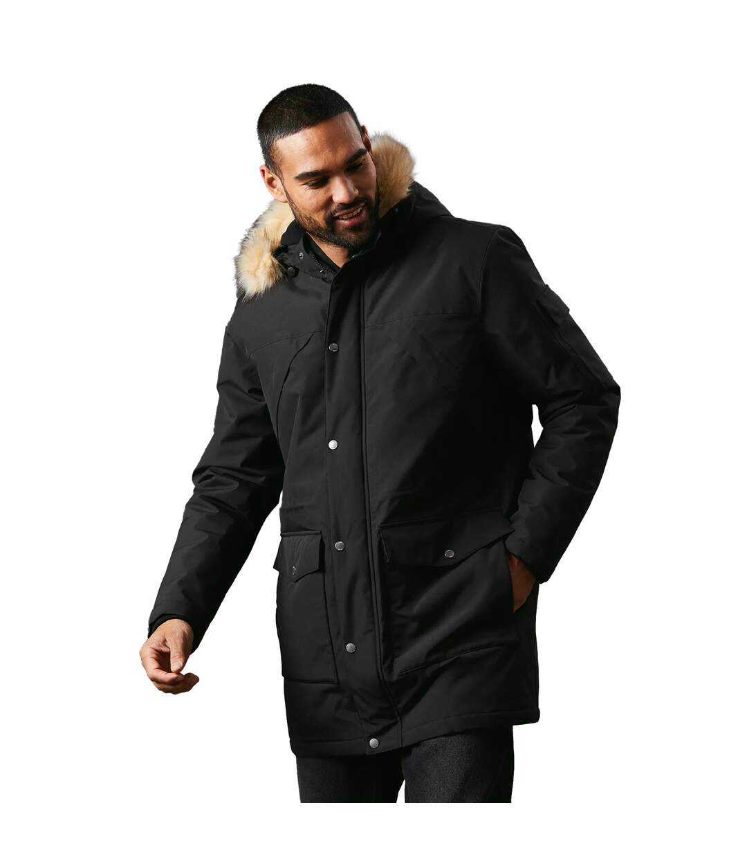 Mens Hooded 4 Pockets Parka Black Maine-3