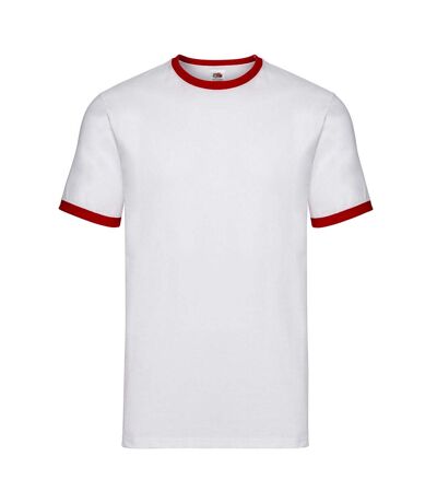 Unisex adult ringer t-shirt white/red Fruit of the Loom