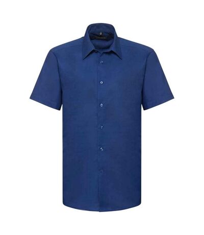 Mens oxford tailored short-sleeved shirt bright royal blue Russell Collection