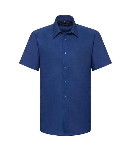 Mens oxford tailored short-sleeved shirt bright royal blue Russell Collection