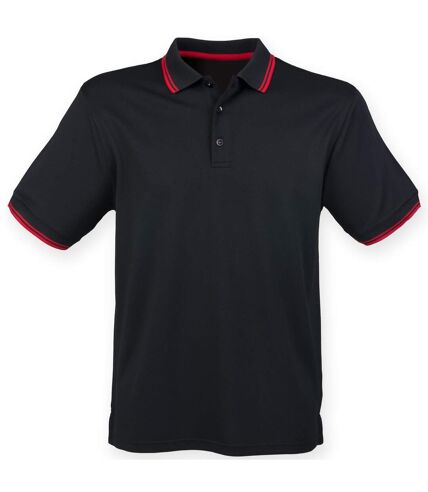 Henbury Mens Coolplus Moisture Wicking Short Sleeve Polo Shirt (Black/Red)