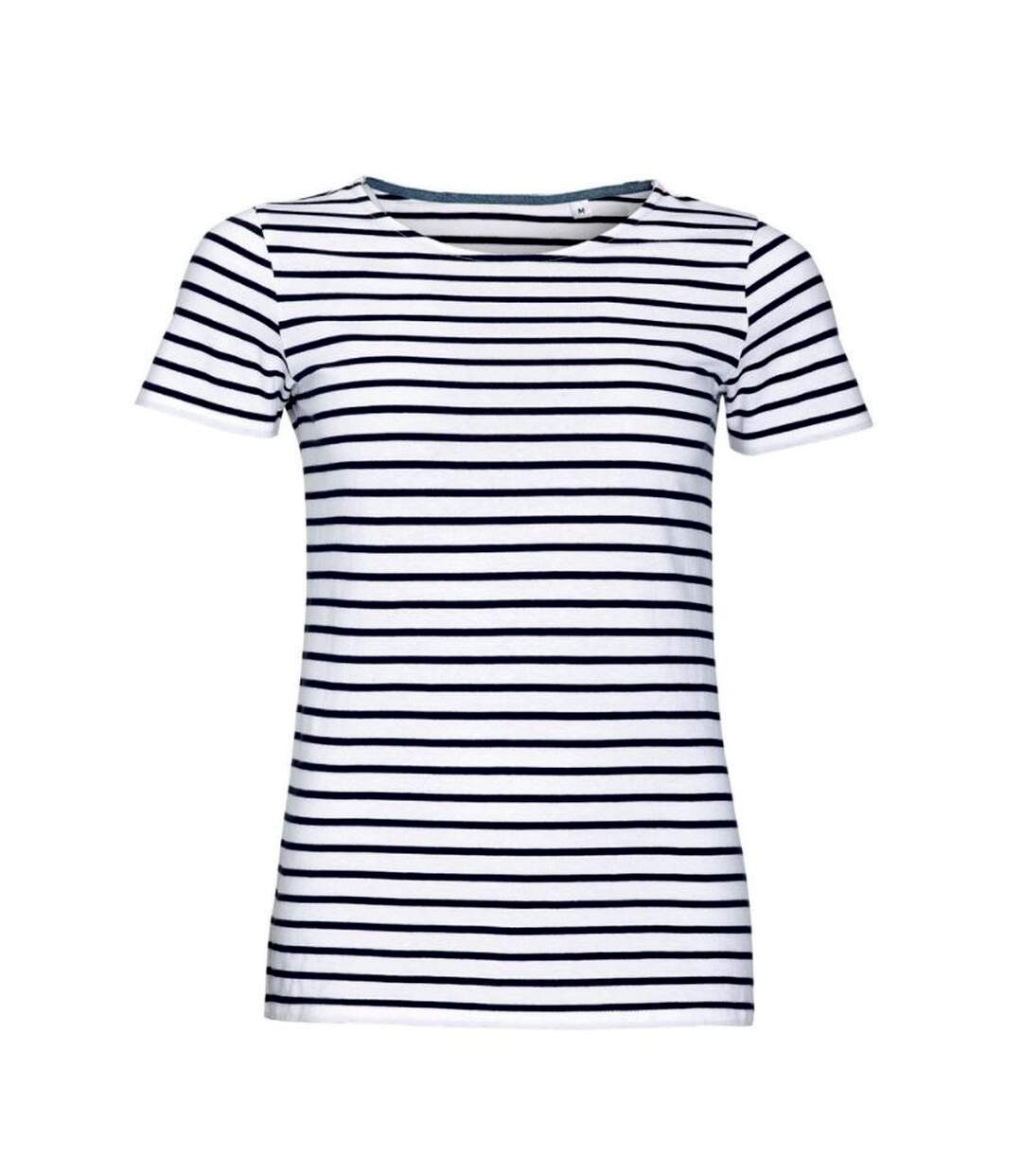 Miles t-shirt rayé à manches courtes femme blanc / bleu marine SOLS