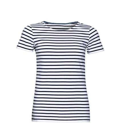 SOLS Womens/Ladies Miles Striped Short Sleeve T-Shirt (White/Navy)
