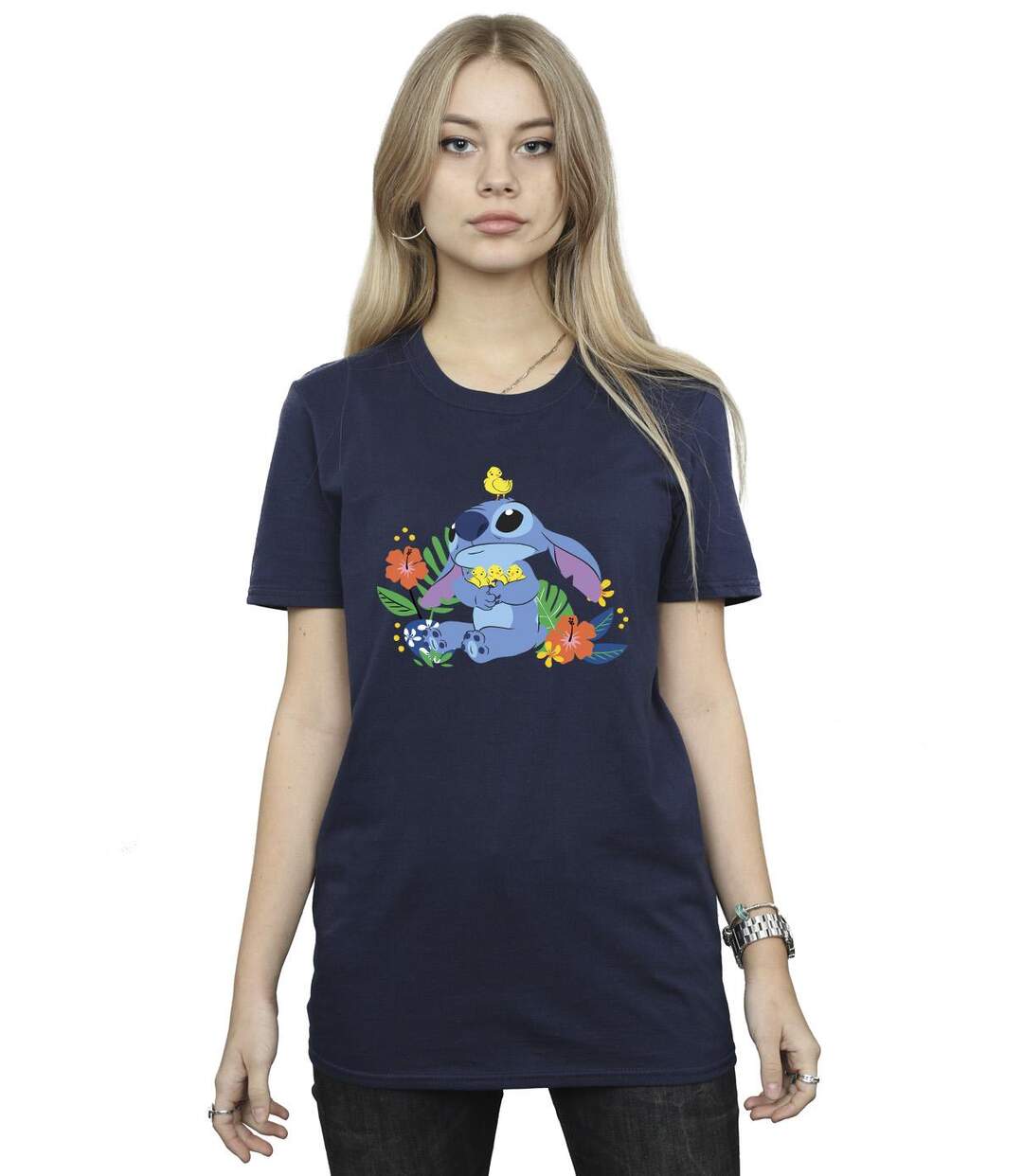 Disney Femme/Ladies Lilo & Stitch Birds Cotton Boyfriend T-Shirt (Bleu marine) - UTBI30354-2