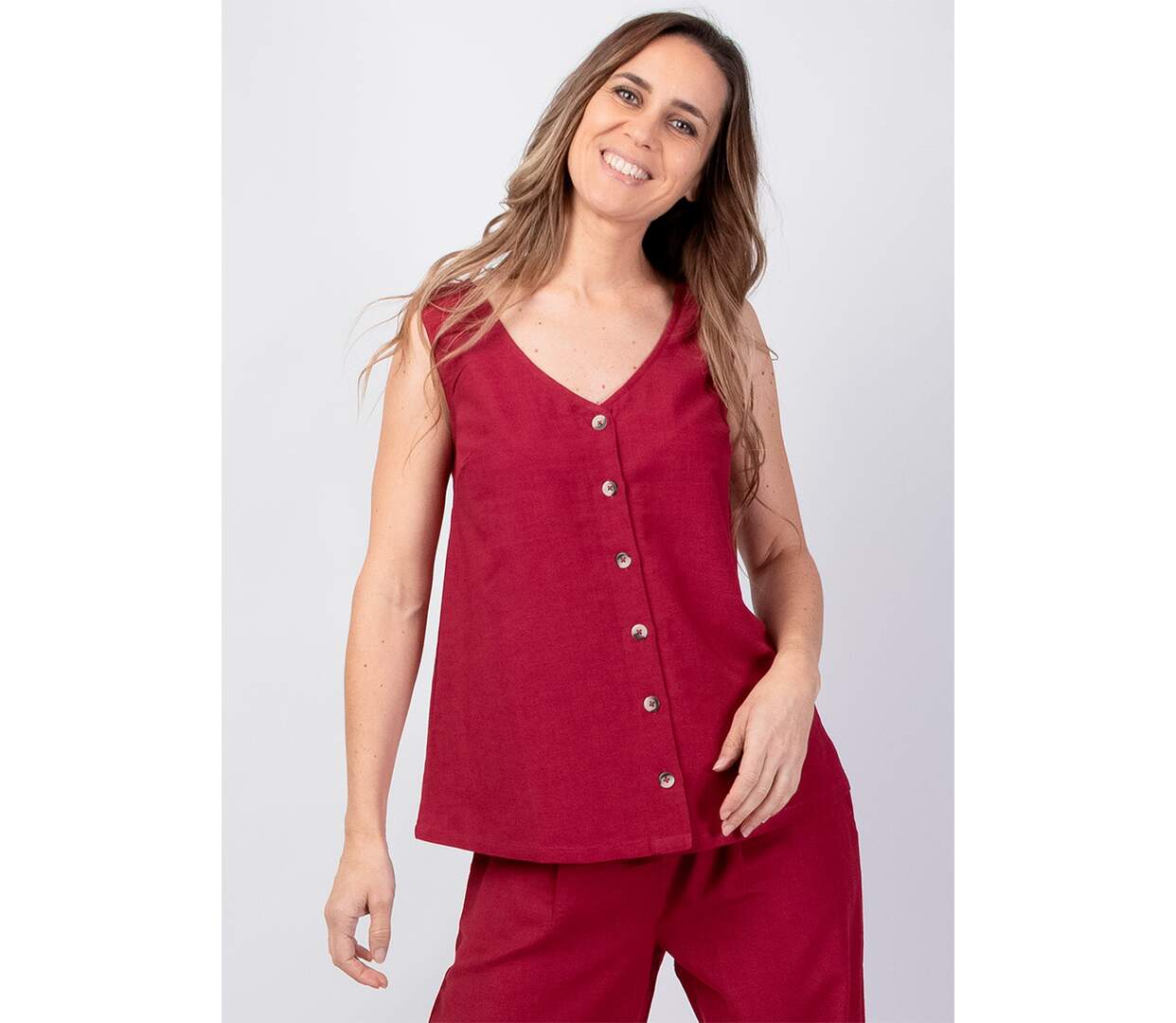 Top femme uni sans manches SABINE framboise Coton Du Monde-2