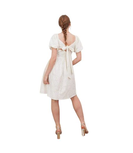Robe Courte Manches Bouffantes Motif/style Nœud Femme Crème Lovedrobe